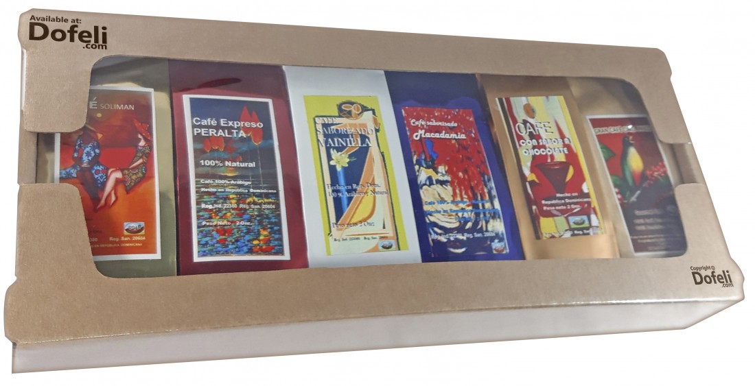 Dominican Republic mixed ground coffee souvenir with six traditional and flavored varieties.